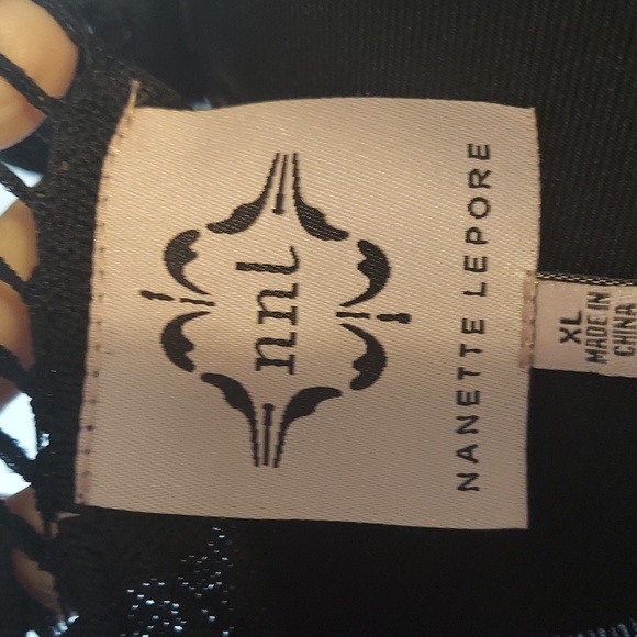 Nanette Lepore Black Cocktail Sheath Dress cutwork detail. Super stretch. Sz XL - Picture 6 of 8